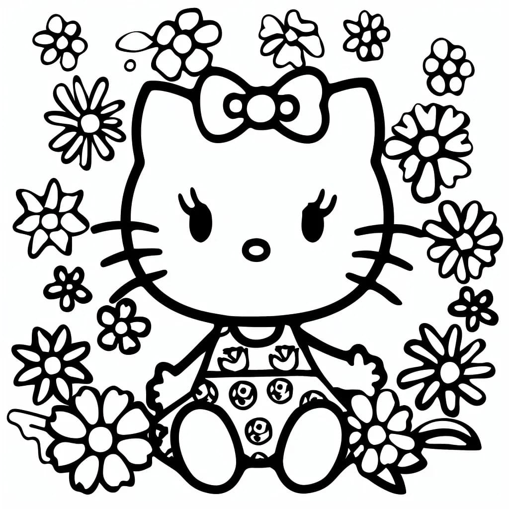 Hello Kitty Với Hoa